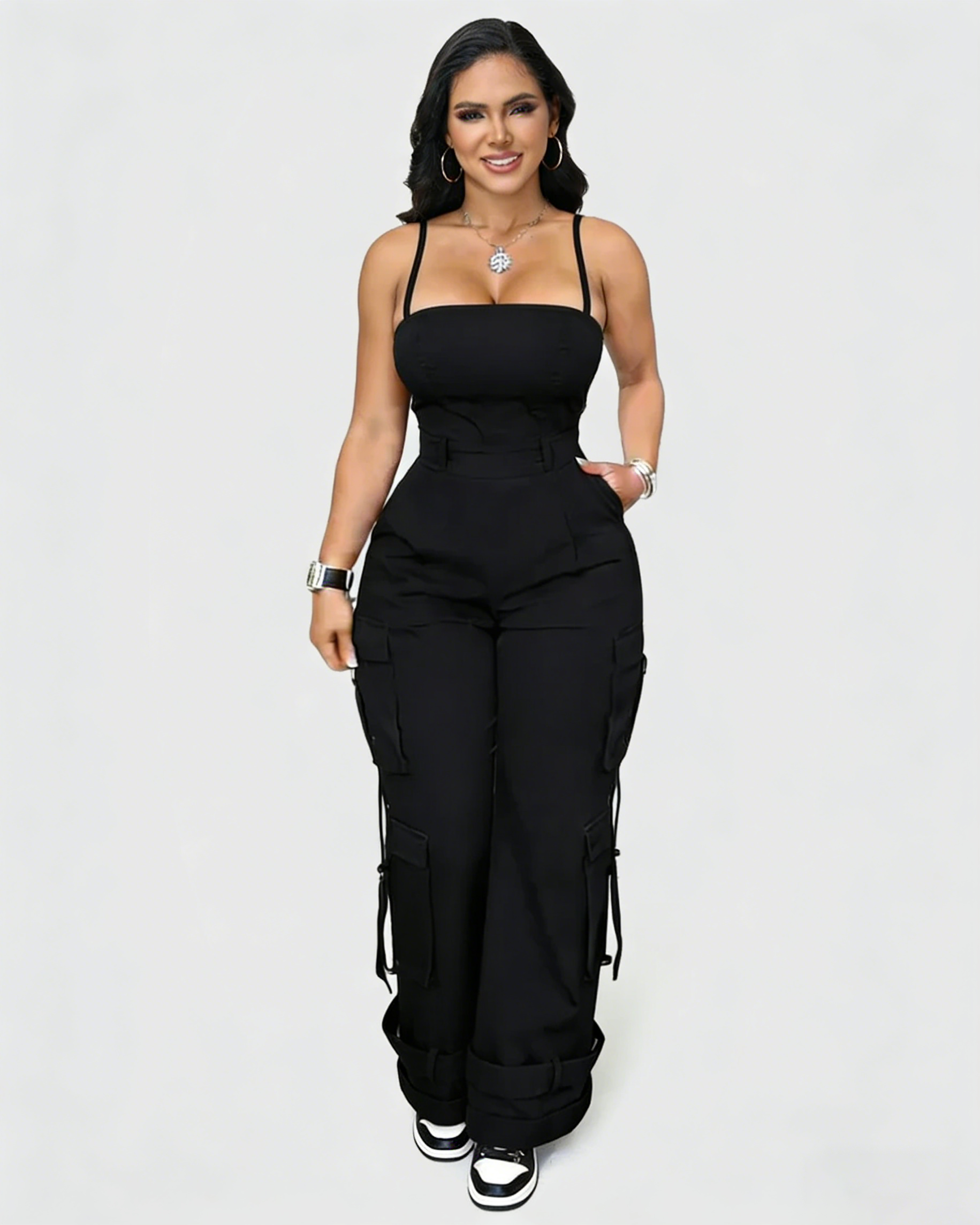 Wide Leg Jumpsuit With Pockets for Women Casual Curvy Baggy Cargo One Piece Overall Romper  - By Qivii