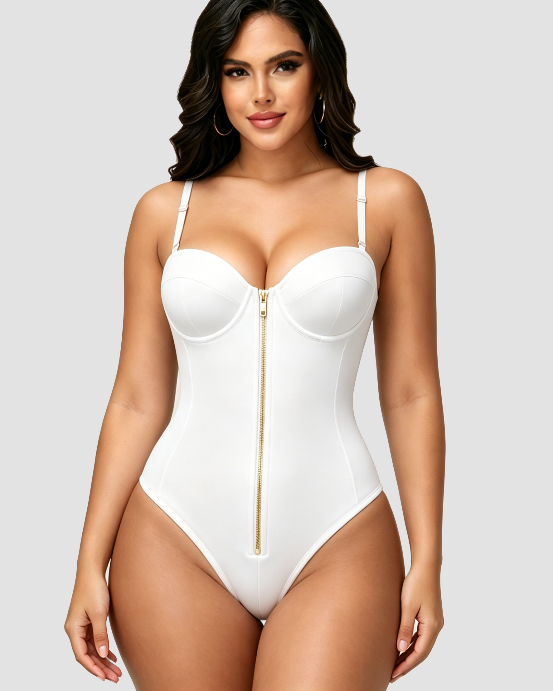 Hourglass Front Zipper Bodysuit with Lace-Up Back  - By Qivii
