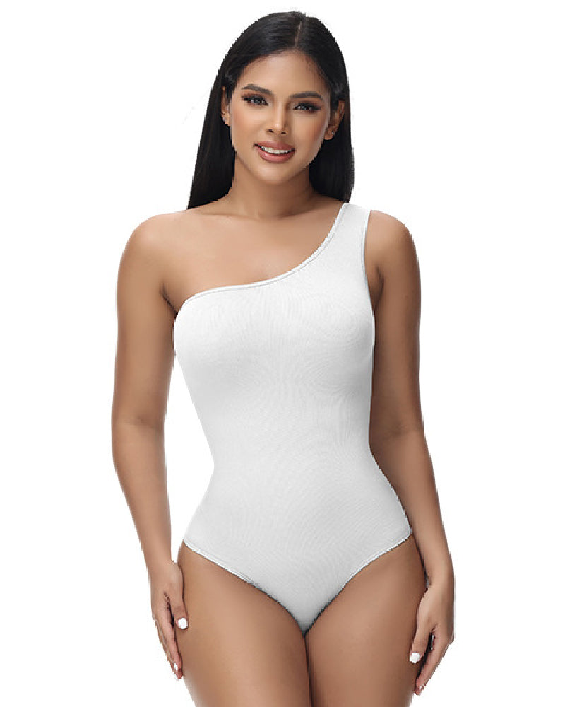 Shapshe® Sexy Ribbed One Shoulder Sleeveless Tank Top Tight Stretch Bodysuit  - By Qivii