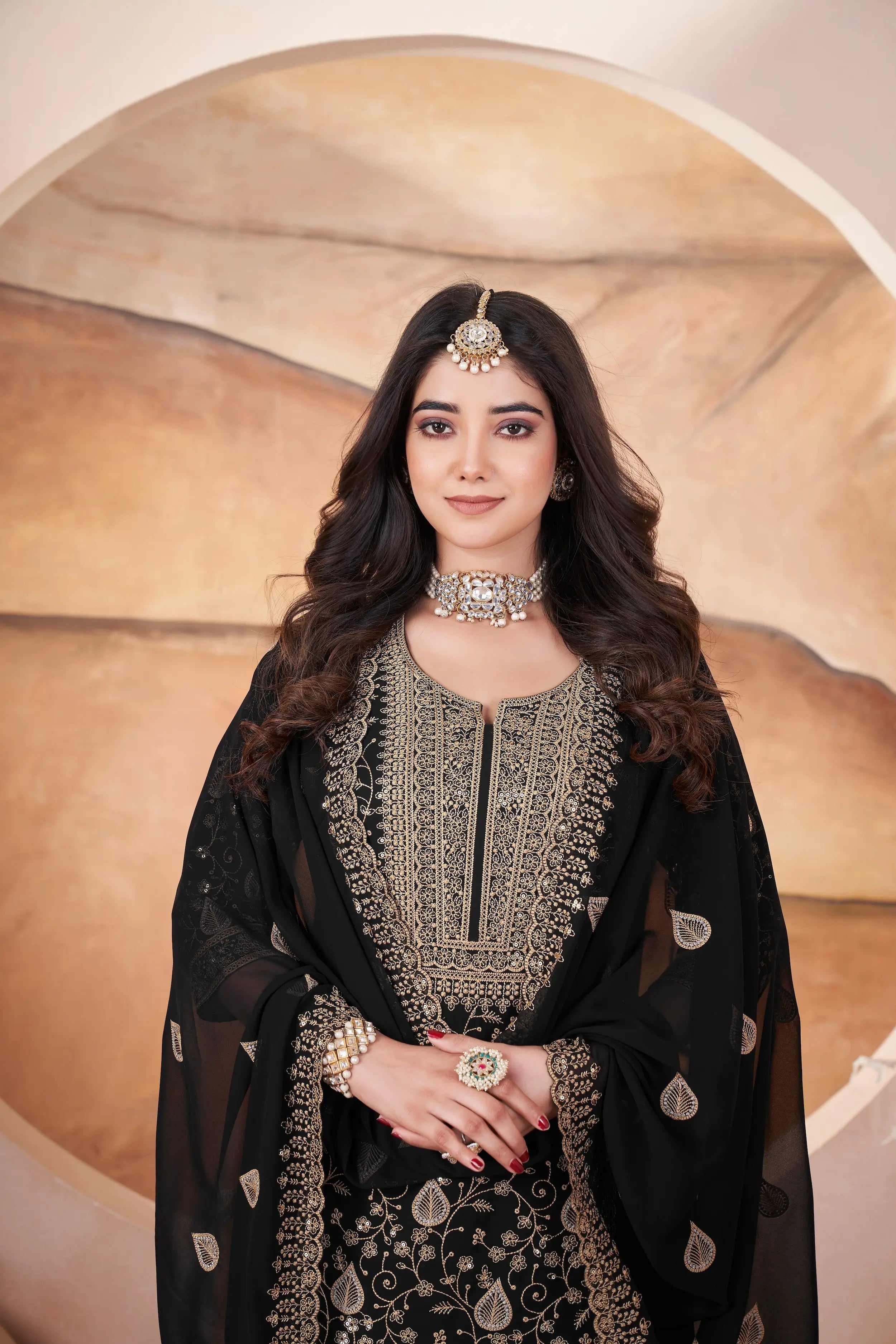 Black Georgette Embroidery Sequins Salwar Suit - qivii