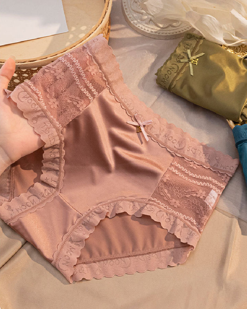 Women's Satin Seamless Ice Silk Mid-waist Briefs Cotton Crotch Butt-Lift Panties  - By Qivii