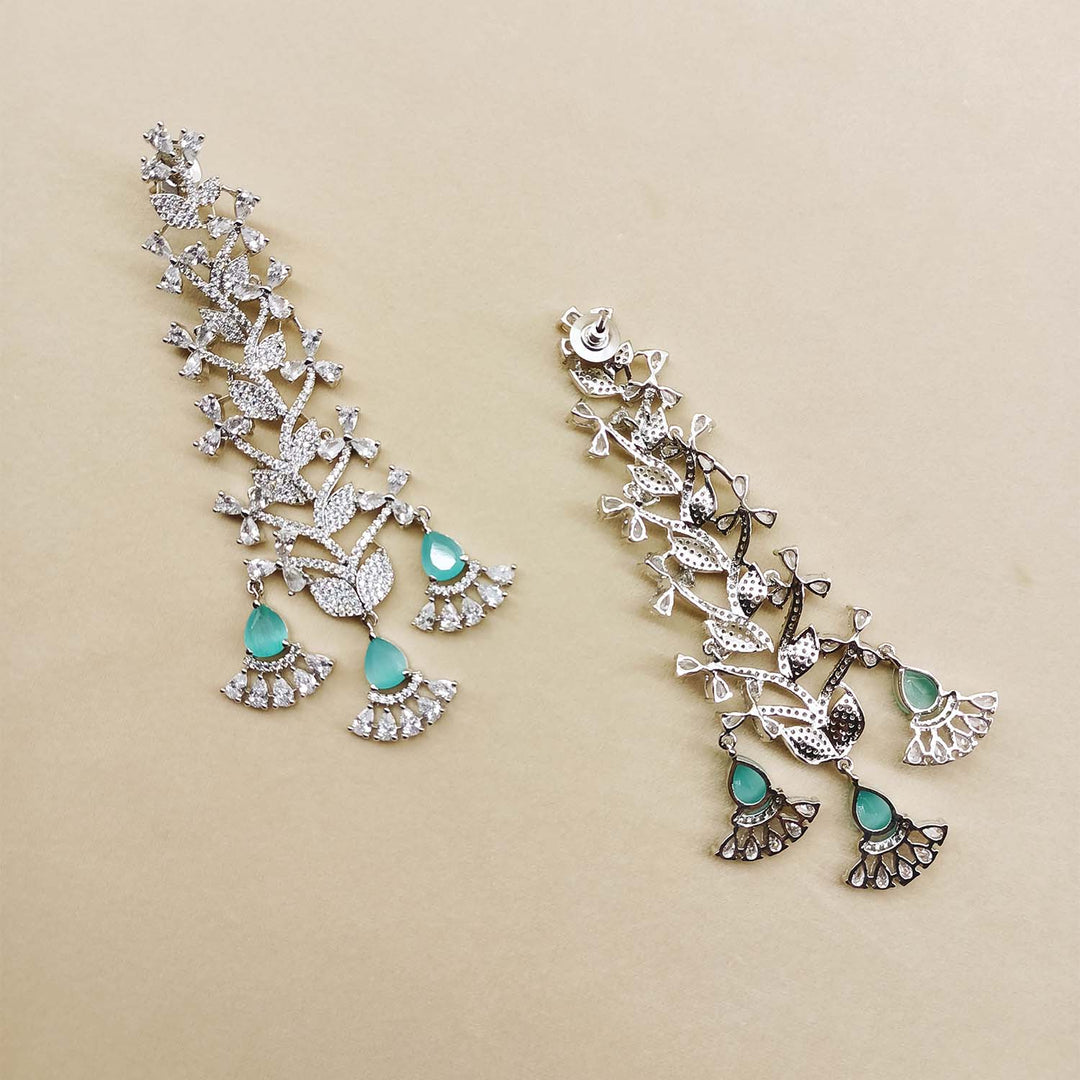 Chaitali Fancy Cut Shape Diamond Danglers With Sky Blue Stone