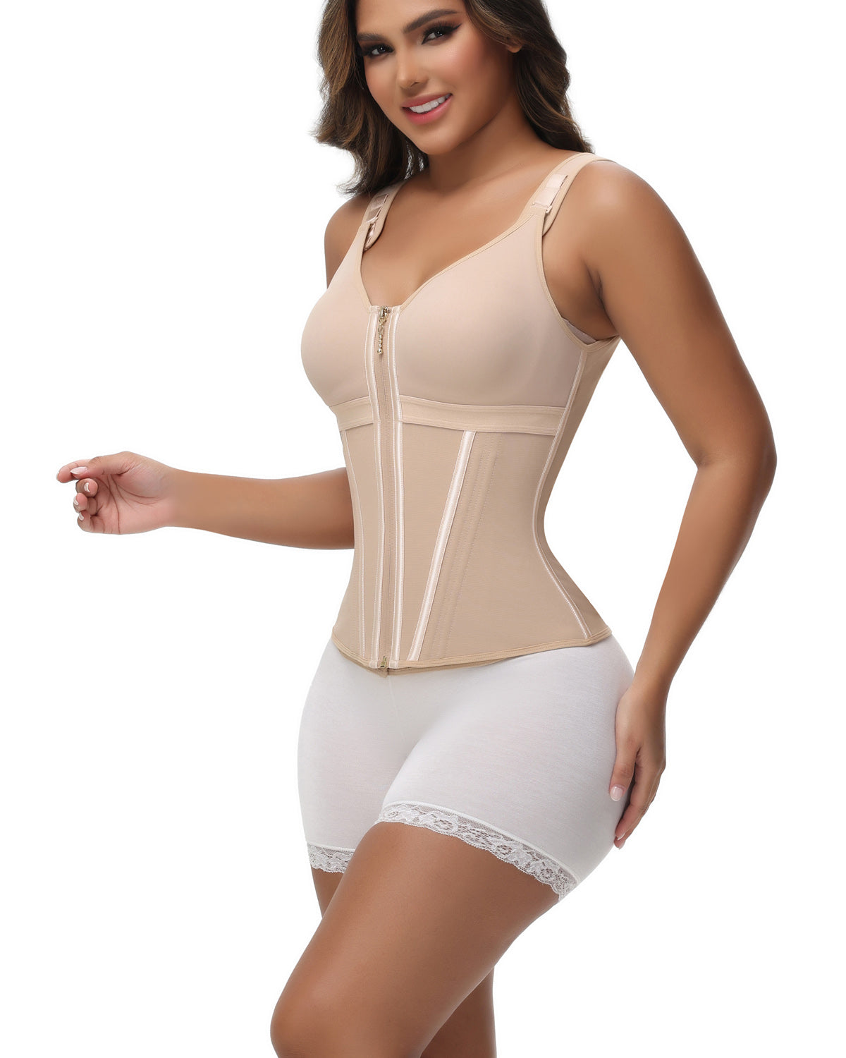 Shapshe® Women's Boned Latex Zipper Corset Tummy Control Body Shaper Vest With Bra  - By Qivii