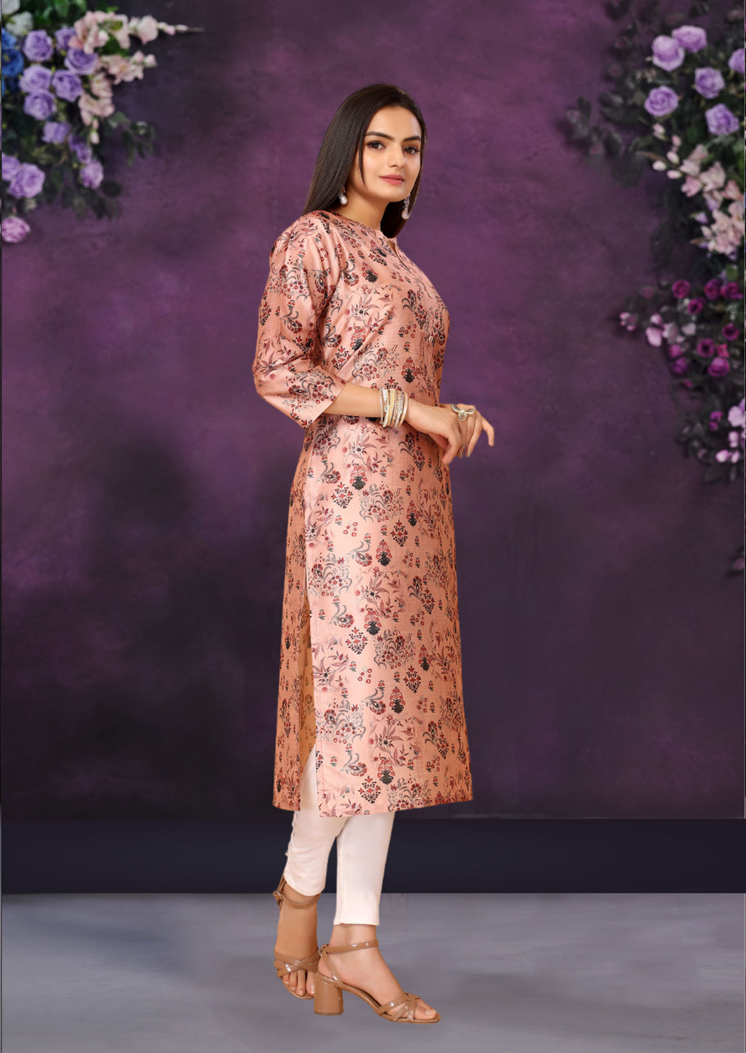 Pink Color Poly Chanderi Feative Wear Long Kurti