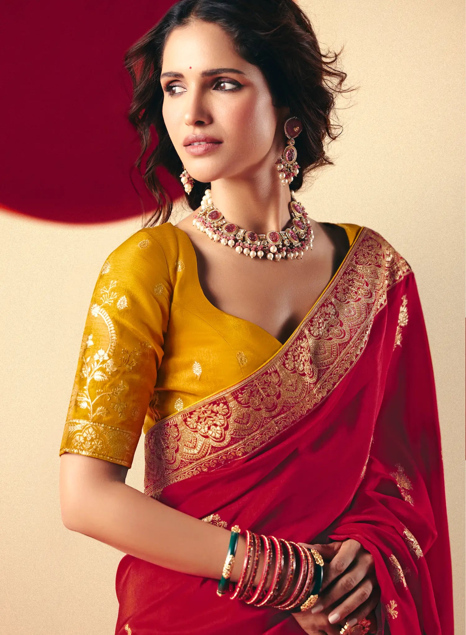 Rose Red Viscose Zari Weaving Saree - qivii