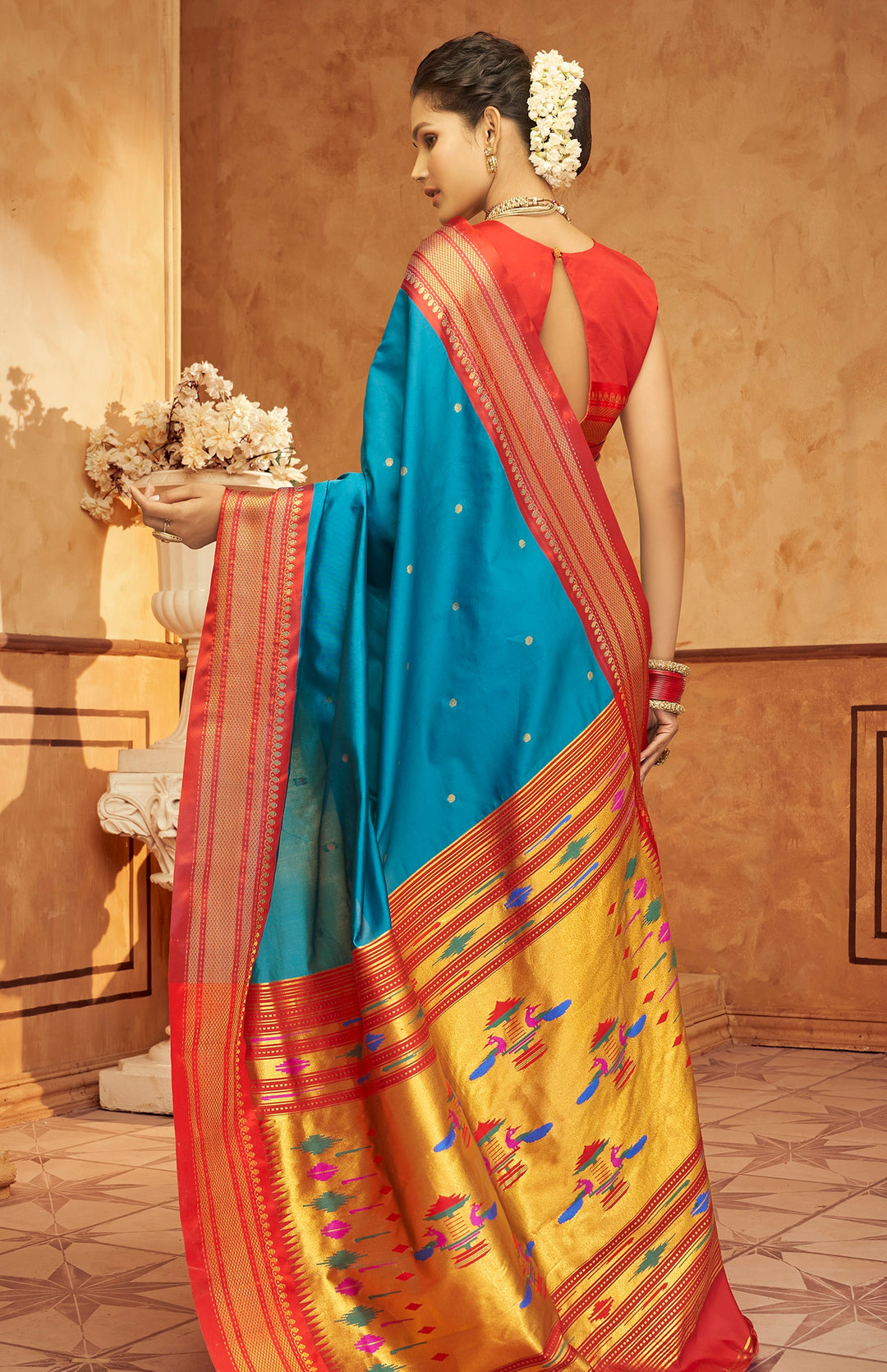 Blue Soft Silk Saree Which Have Paithani Weaving Contrast Zari Border & Rich Pallu