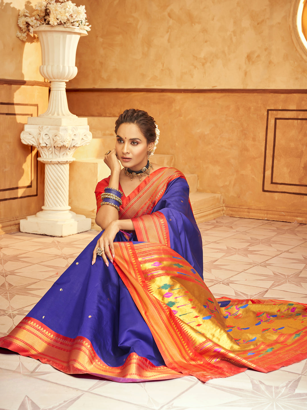 Blue Soft Silk Saree Which Have Paithani Weaving Contrast Zari Border & Rich Pallu