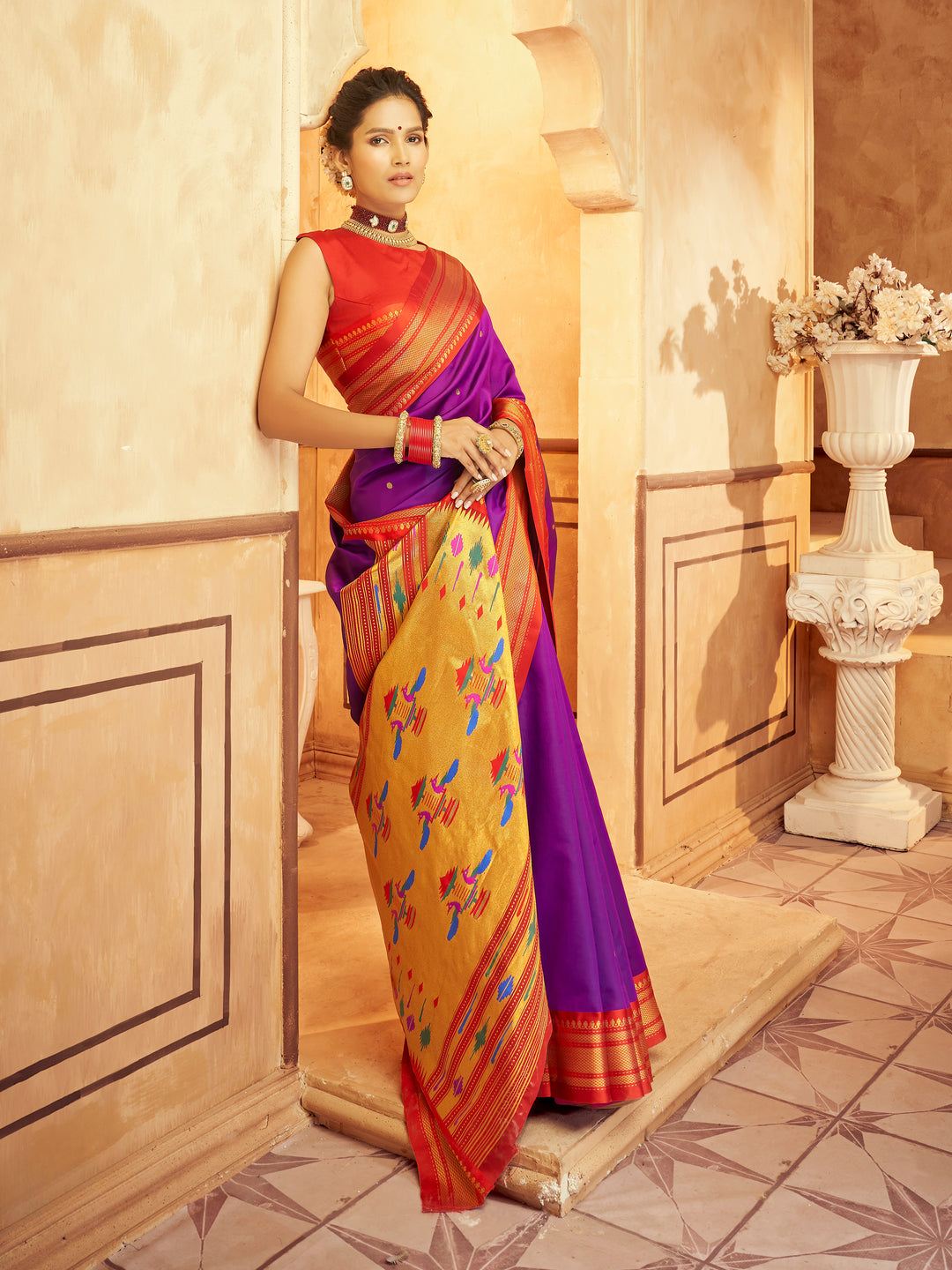 Purple Soft Silk Saree Which Have Paithani Weaving Contrast Zari Border & Rich Pallu