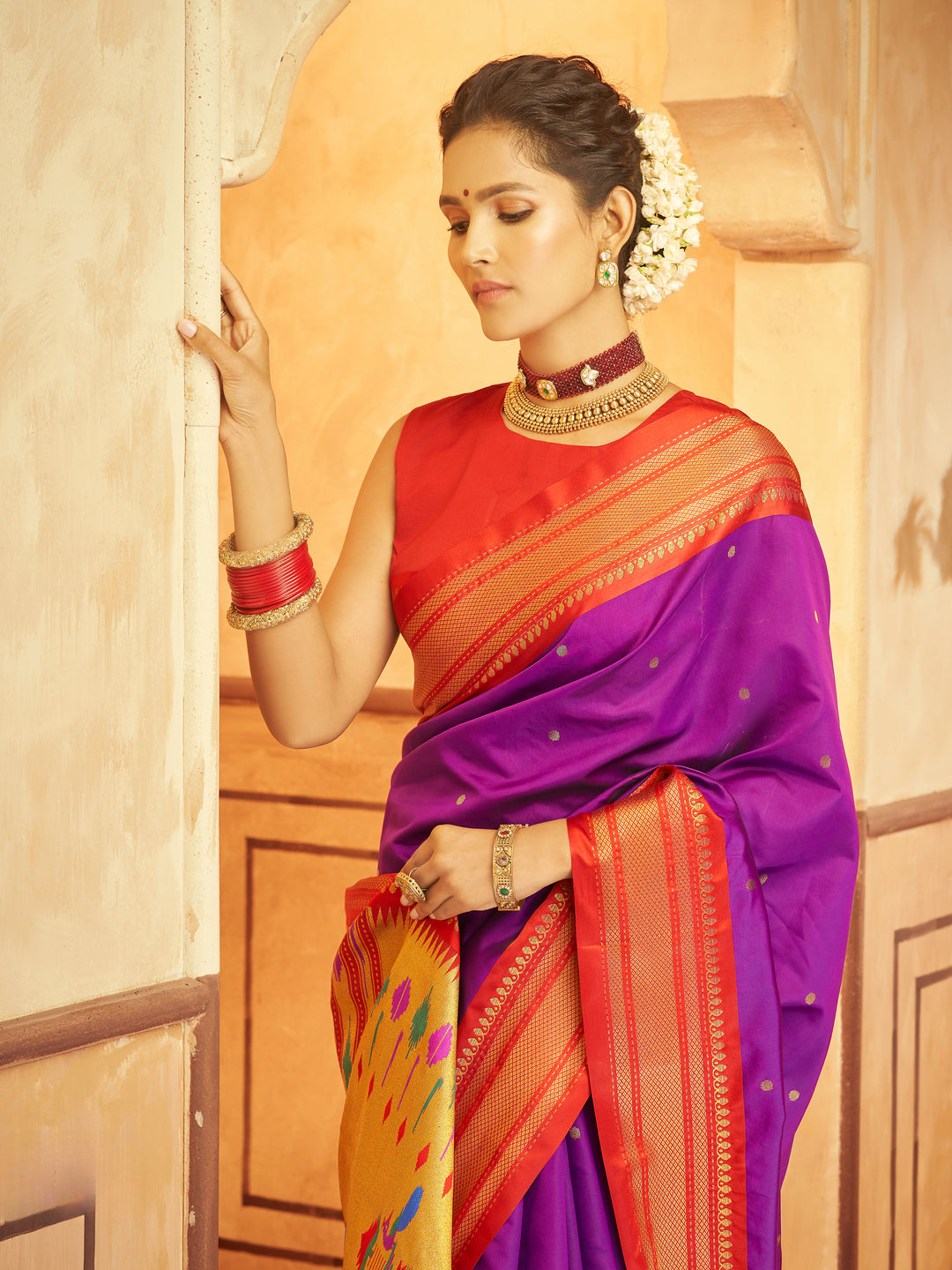 Purple Soft Silk Saree Which Have Paithani Weaving Contrast Zari Border & Rich Pallu