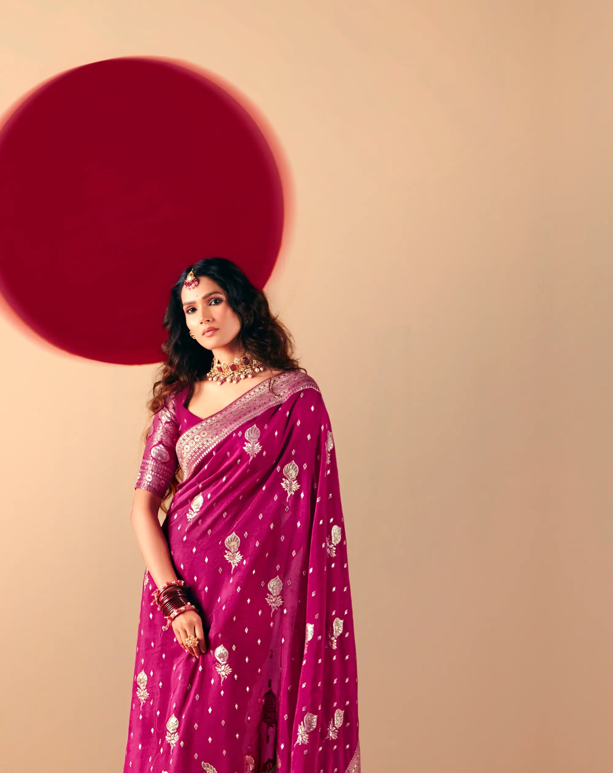 Rani Pink Viscose Zari Weaving Saree - qivii