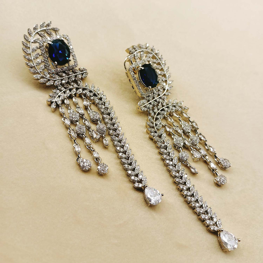 Ananya Fancy Cut Shape Diamonds Long Danglers With Blue-Sapphire Stone