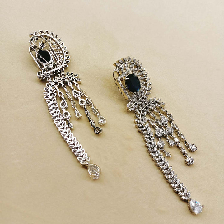 Ananya Fancy Cut Shape Diamonds Long Danglers With Blue-Sapphire Stone