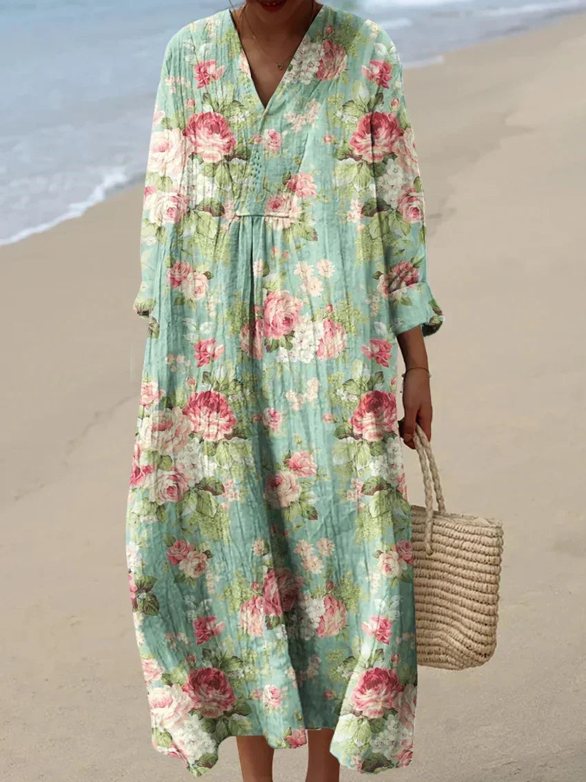 Anne | Elegant Floral Loose Fit Summer Maxi Dress by Qivii