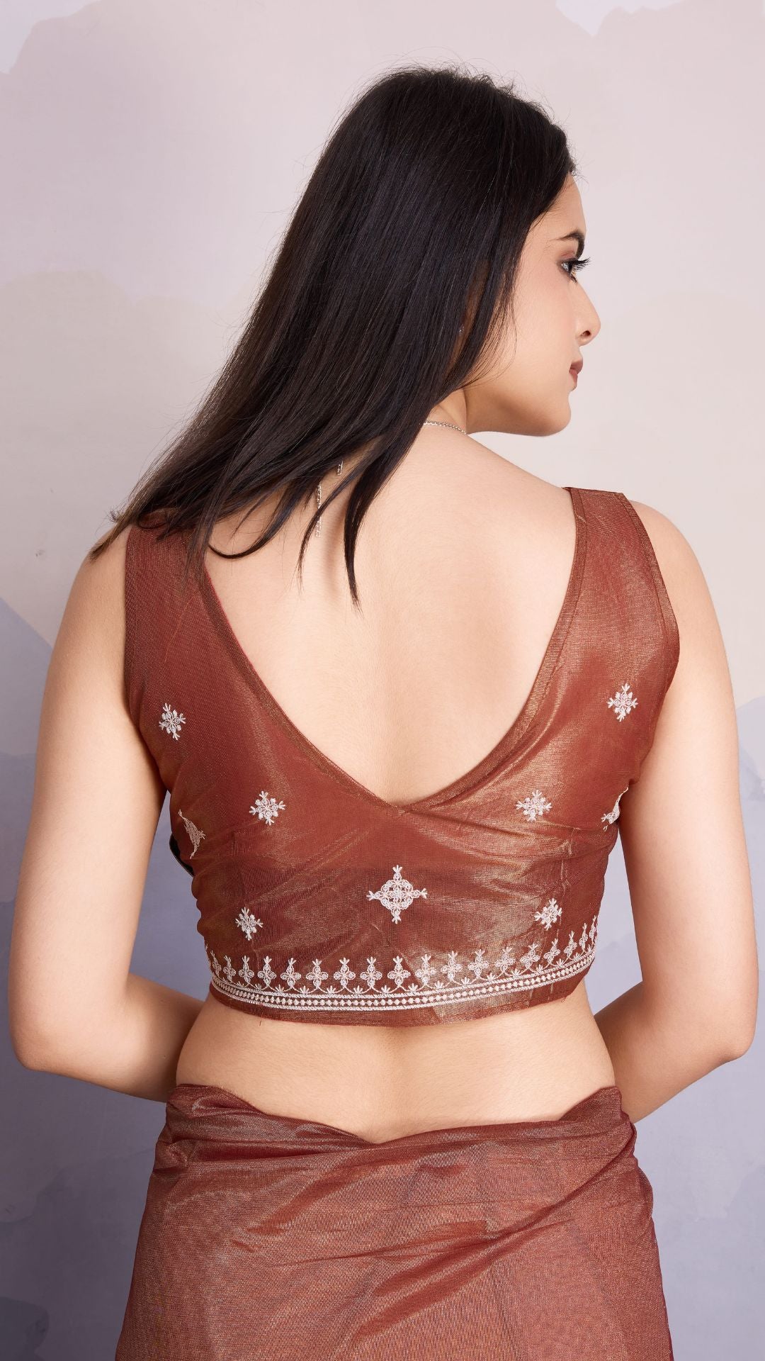 Brown Color Maharani Style Broad Embroidered Saree