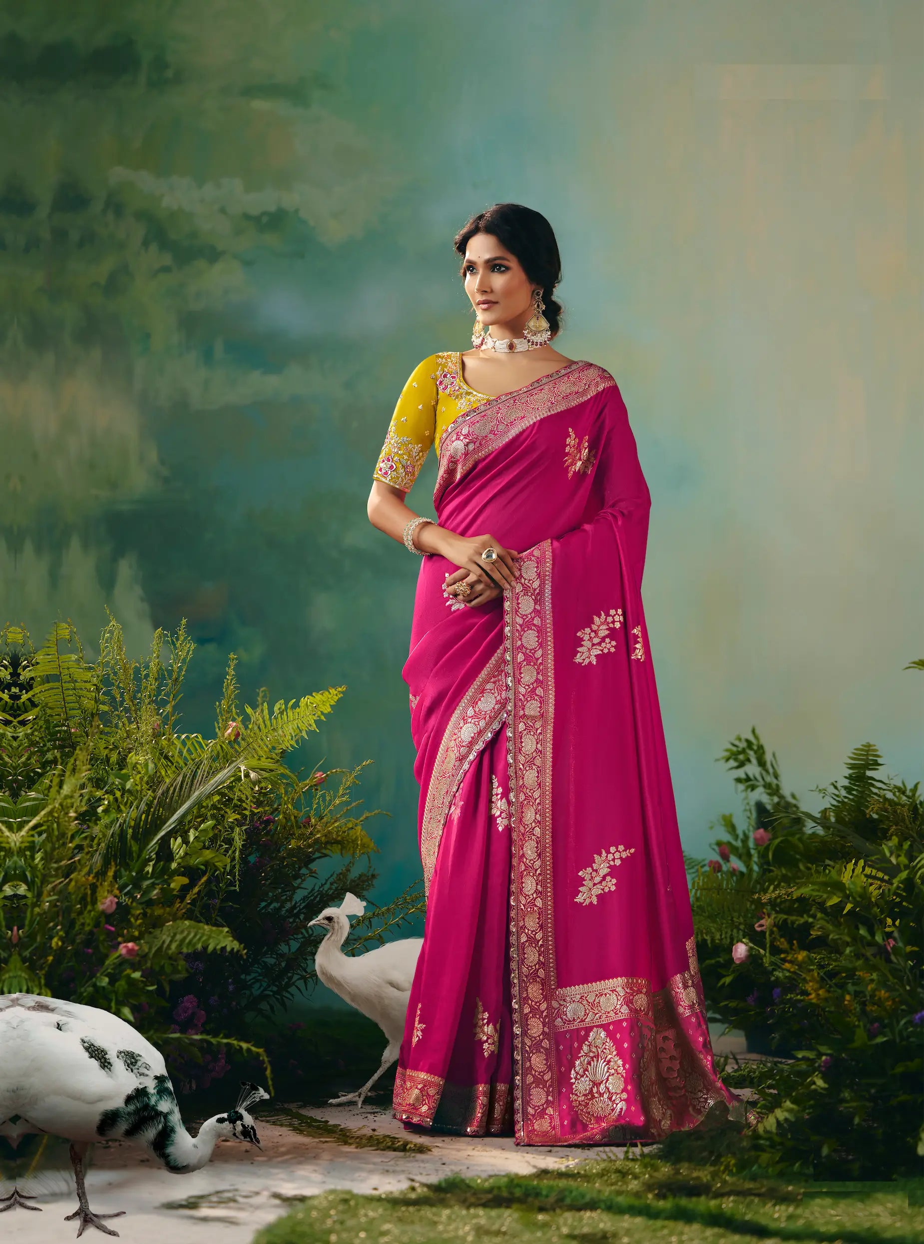Hot Pink Dola Silk Saree With Embroidery Work Blouse - qivii