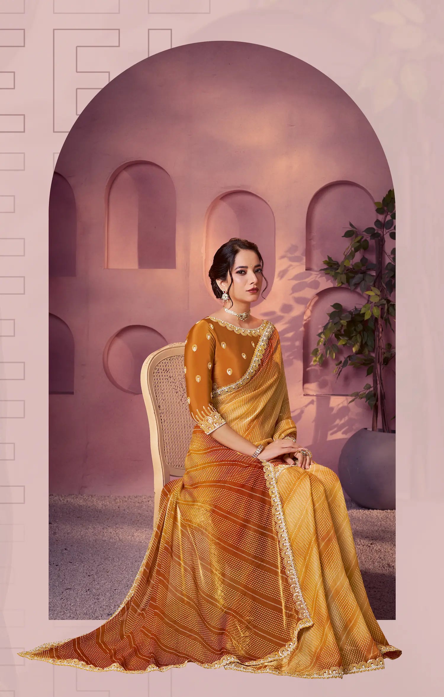 Dusty Orange Satin Silk Saree With Hand Work & Embroidery - qivii