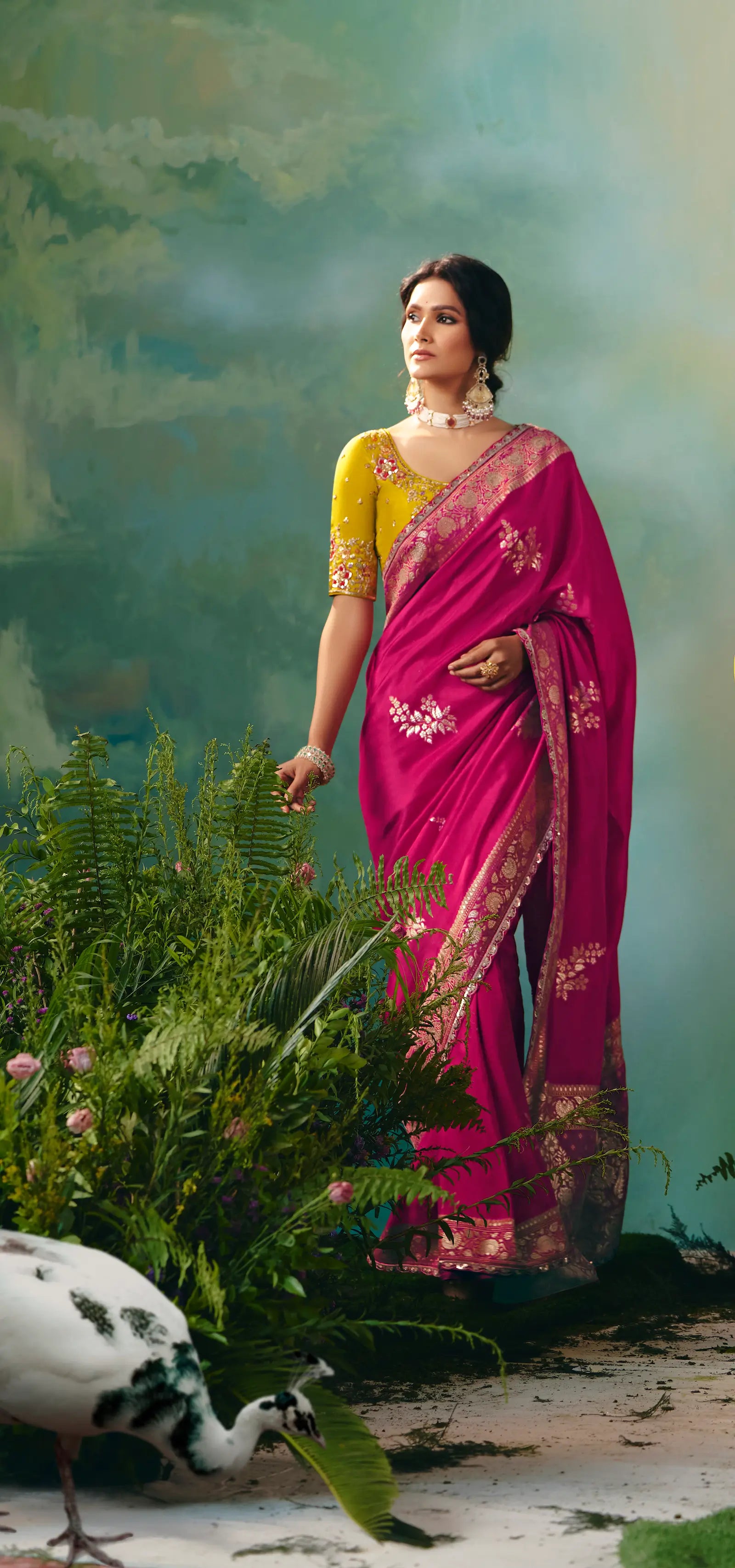 Hot Pink Dola Silk Saree With Embroidery Work Blouse - qivii