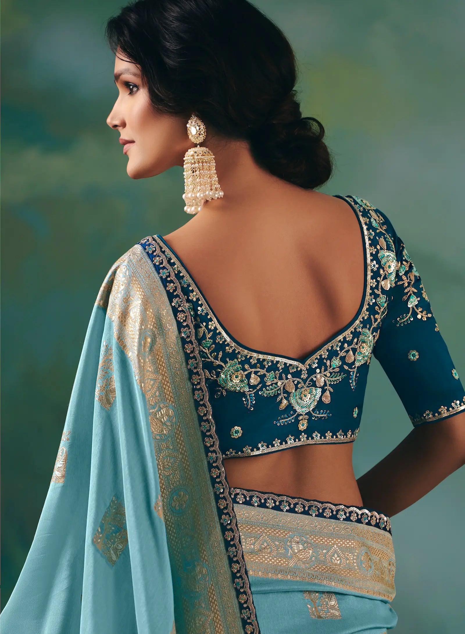 Sky Blue Dola Silk Saree With Embroidery Work Blouse - qivii