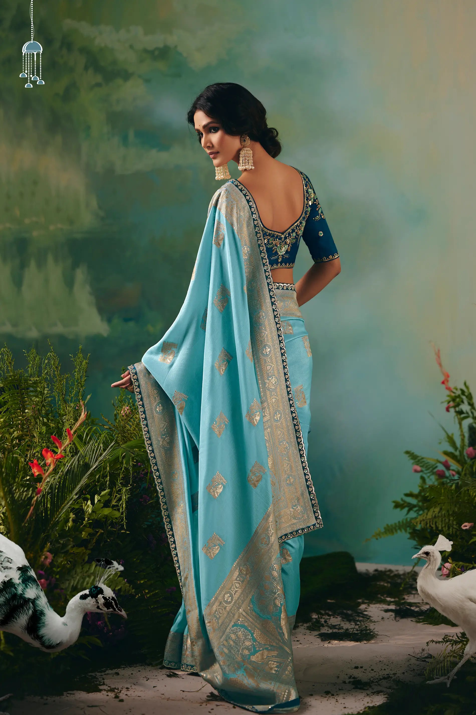 Sky Blue Dola Silk Saree With Embroidery Work Blouse - qivii