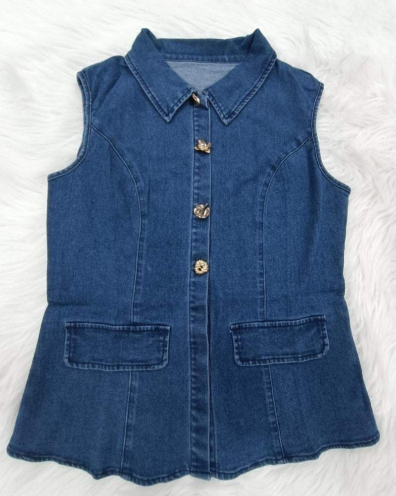 Classic Chic Sleeveless Washed Denim Set for Women  - By Qivii