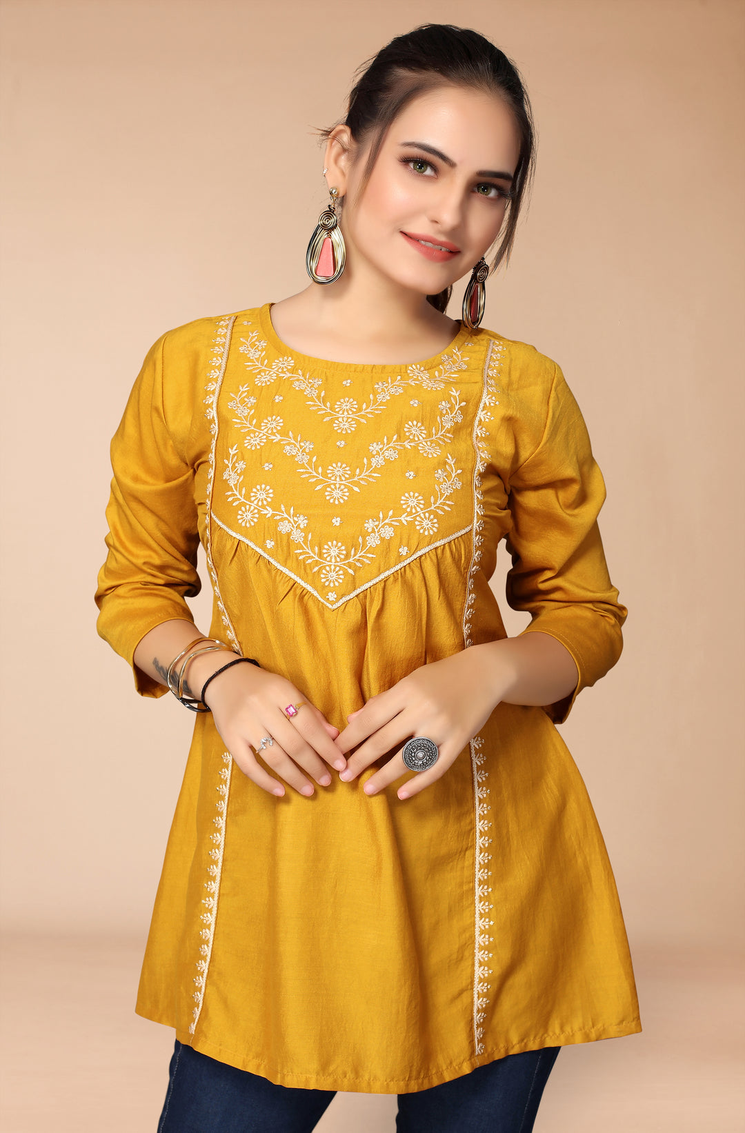 MUSTARD YELLOW VISCOSE RAYON WESTERN SHORT TOP - BY QIVII