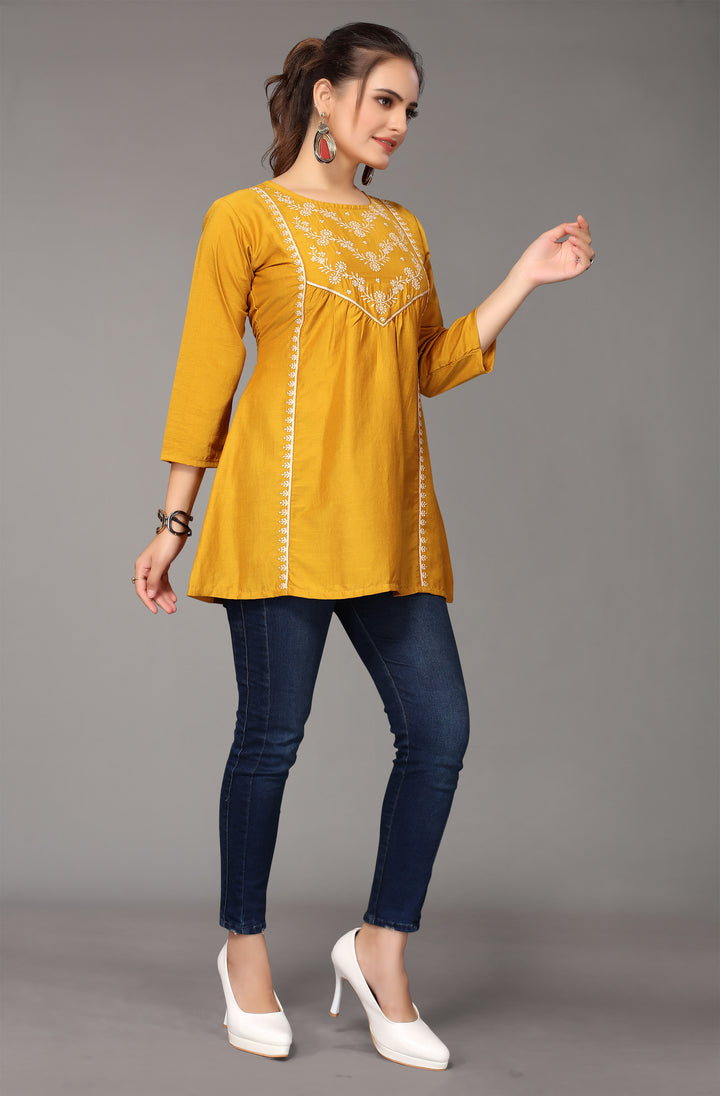 MUSTARD YELLOW VISCOSE RAYON WESTERN SHORT TOP - BY QIVII