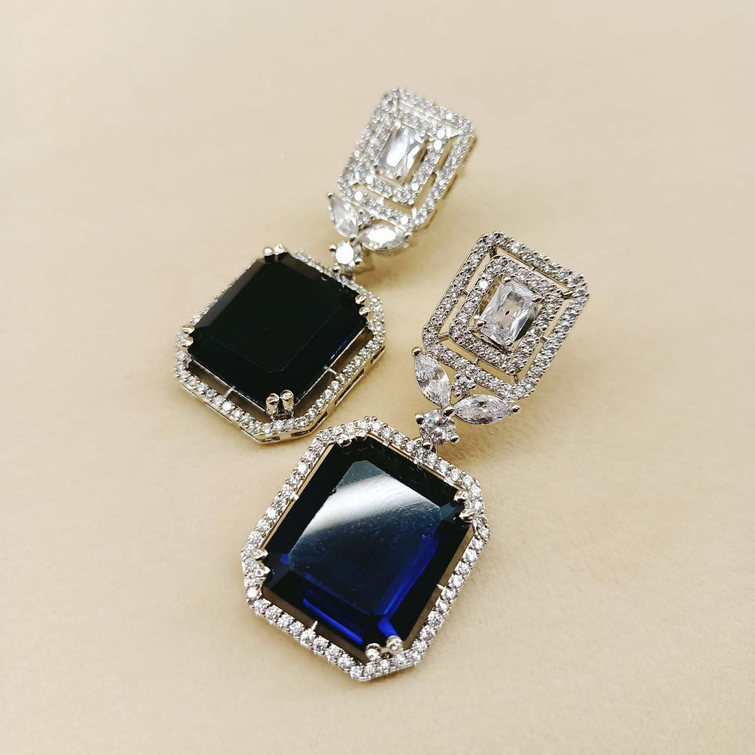 Devki Blue Sapphire Stone American Diamond Earrings