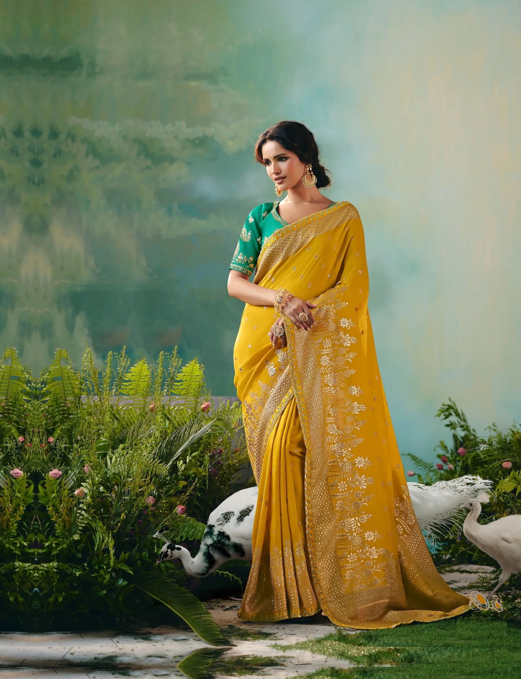 Mustard Dola Silk Saree With Embroidery Work Blouse - qivii