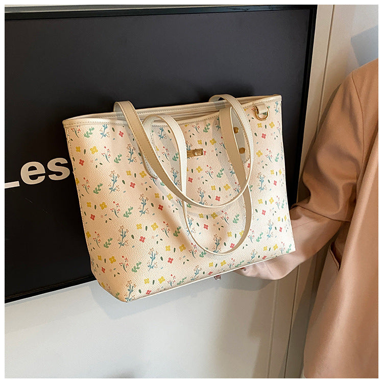 Women‘s Large Capacity Floral Tote Bag | Fashionable & Versatile Daily Commuter Shoulder Bag