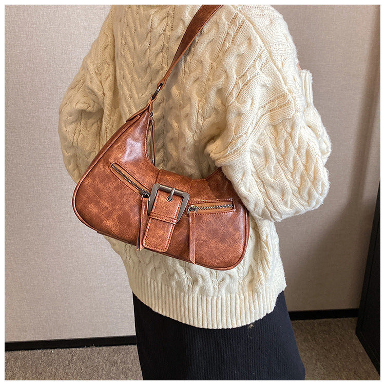 Women's Heartland Crescent — Vintage-Inspired Shoulder Saddle with Distressed Leather Accents & Adjustable Strap
