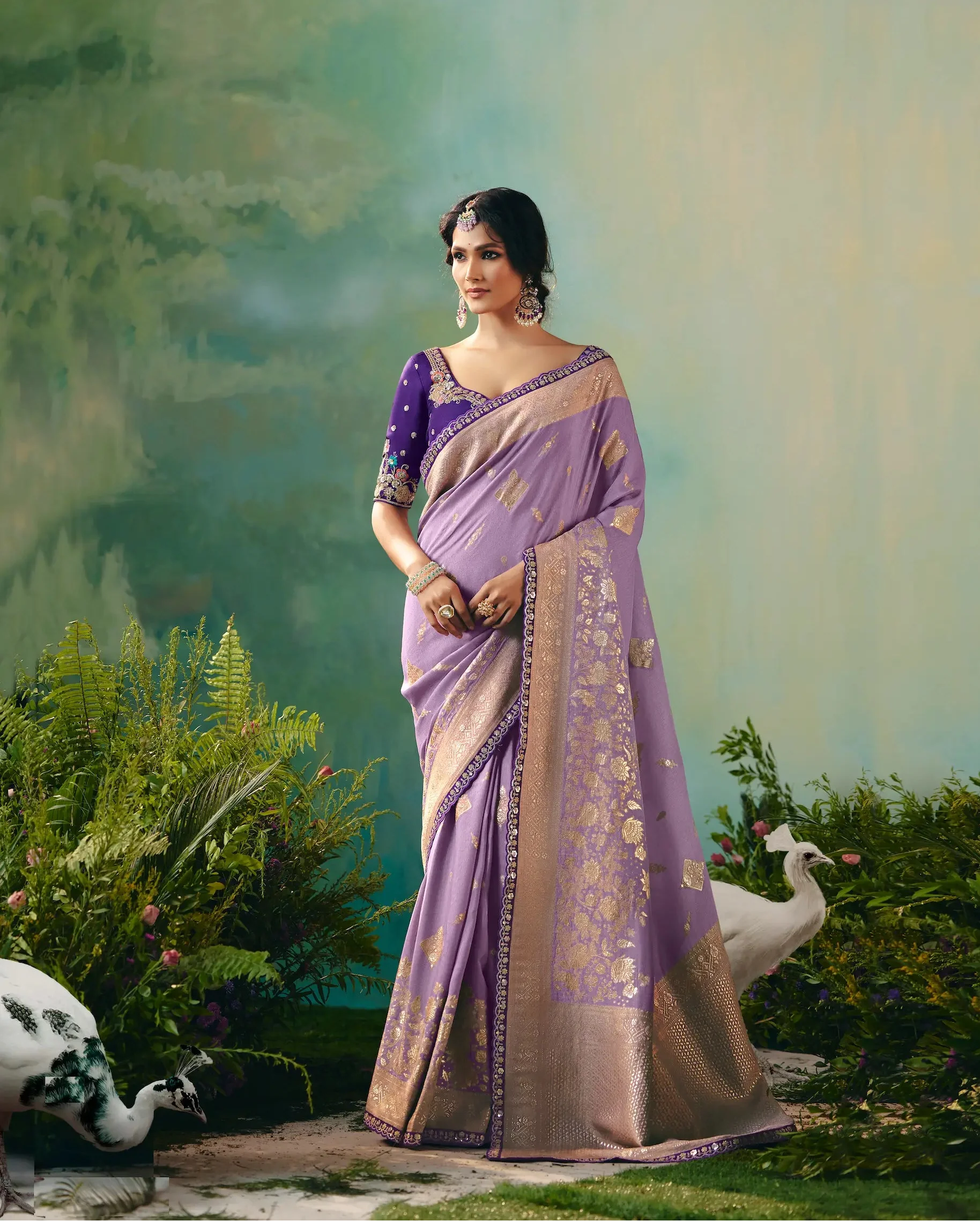 Dark Lilac Dola Silk Saree With Embroidery Work Blouse - qivii