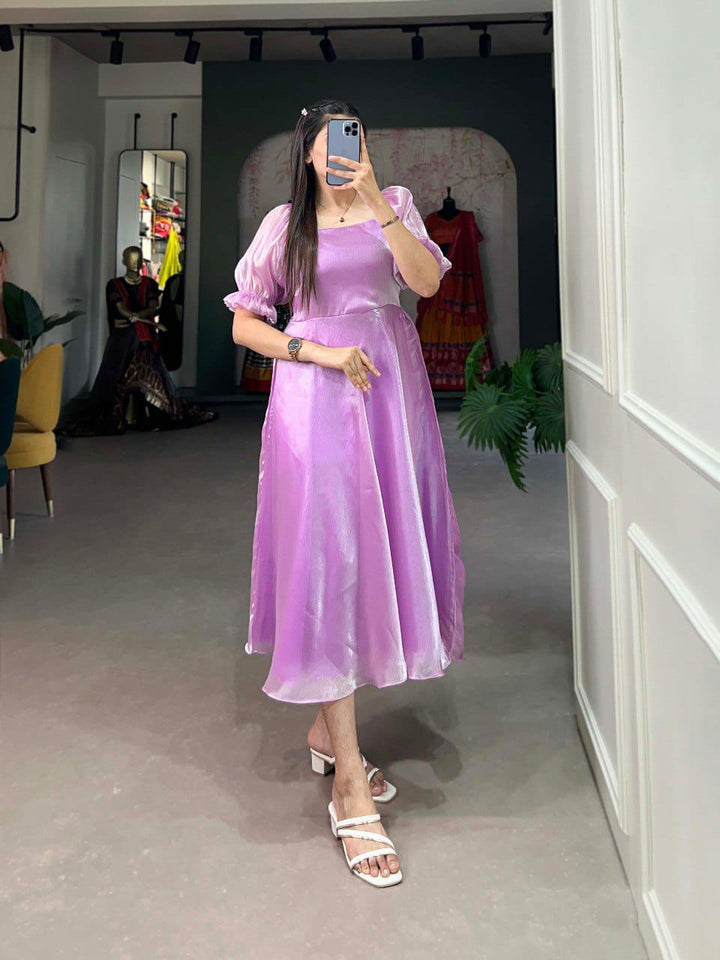 Burberry Silk Plain Frock In Lavender Color