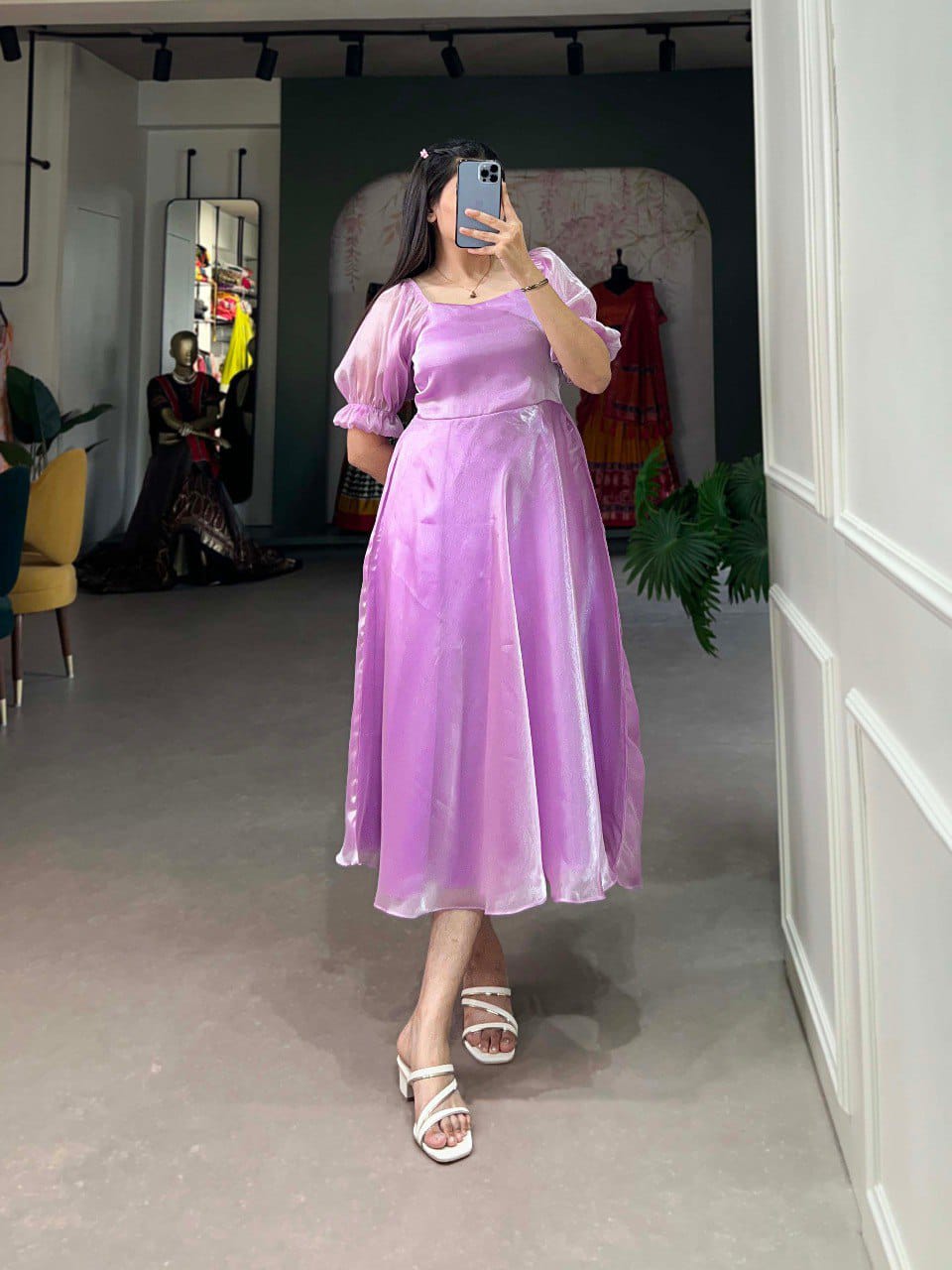 Burberry Silk Plain Frock In Lavender Color