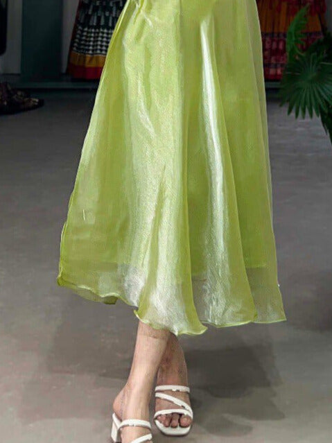 Burberry Silk Plain Frock In Pista Color