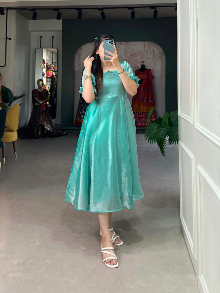 Burberry Silk Plain Frock In Sea Green Color