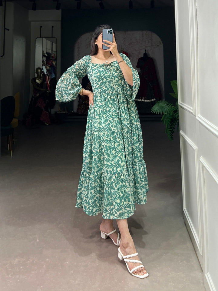 Green Georgette Printed Frock