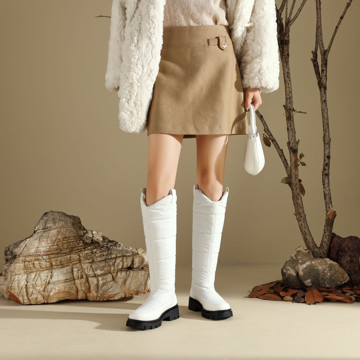 Women's Monroe Knee-High Boots - Waterproof Quilted Winter Boots with Plush Faux Fur Lining & Chunky Rocker Sole (US 4-11)