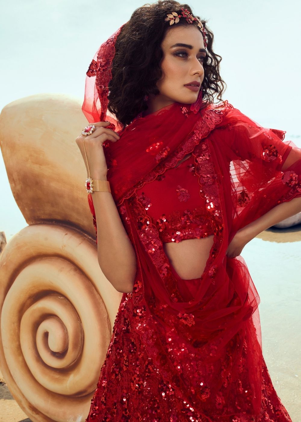 Candy Red Soft Net Designer Lehenga Choli with overall Sequins work | Ready To Wear - qivii