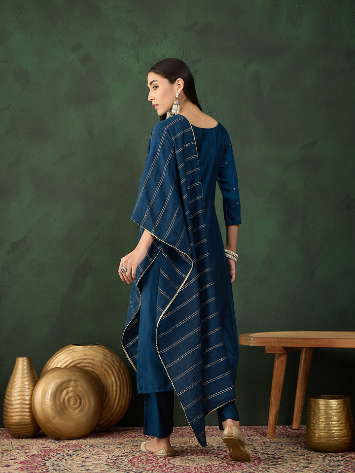 Navy Blue Color Festive Wear Kurta Set