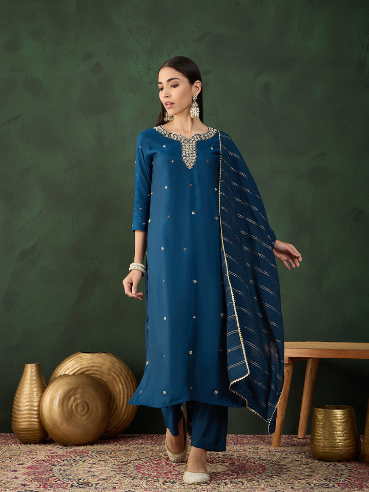 Navy Blue Color Festive Wear Kurta Set