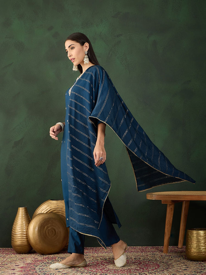 Navy Blue Color Festive Wear Kurta Set