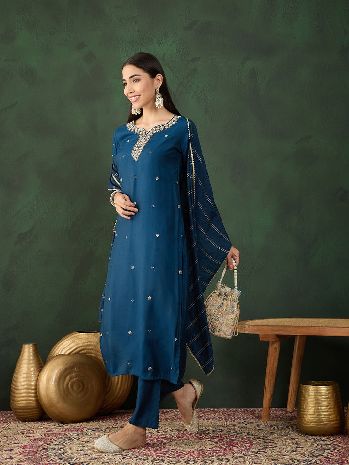 Navy Blue Color Festive Wear Kurta Set