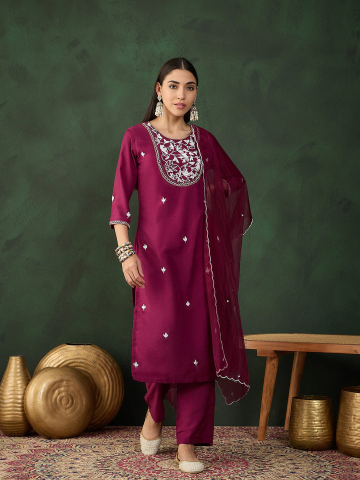 Wine Color Festive Wear Kurta Set