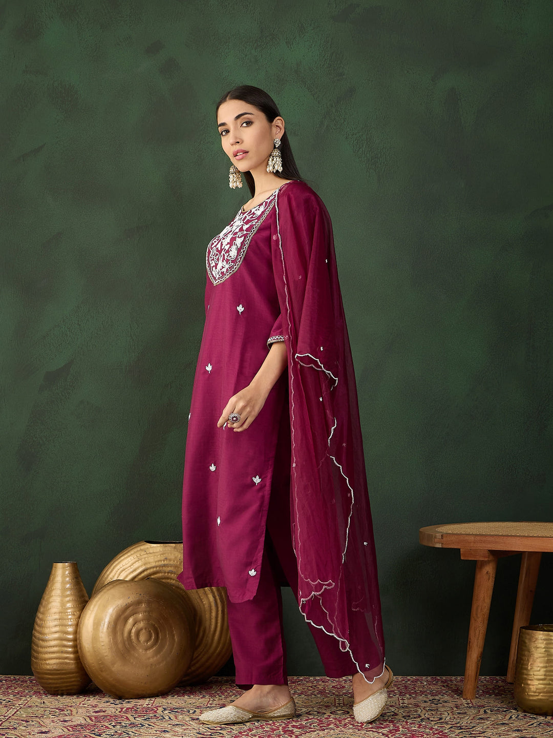 Wine Color Festive Wear Kurta Set