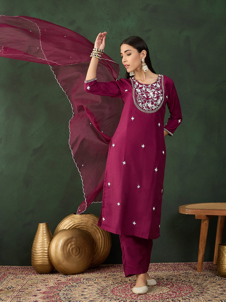 Wine Color Festive Wear Kurta Set