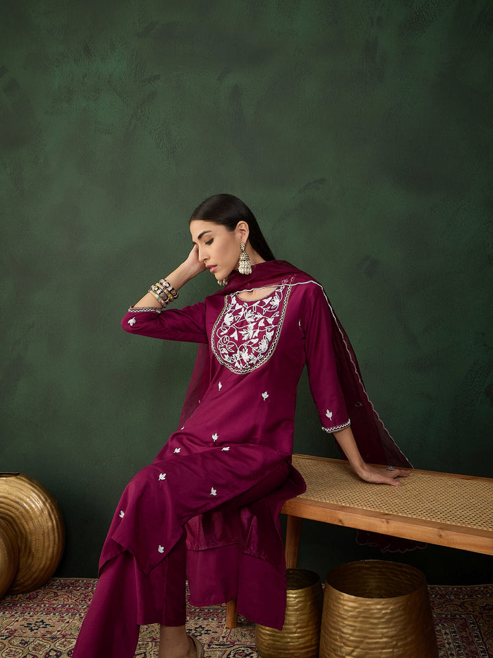 Wine Color Festive Wear Kurta Set