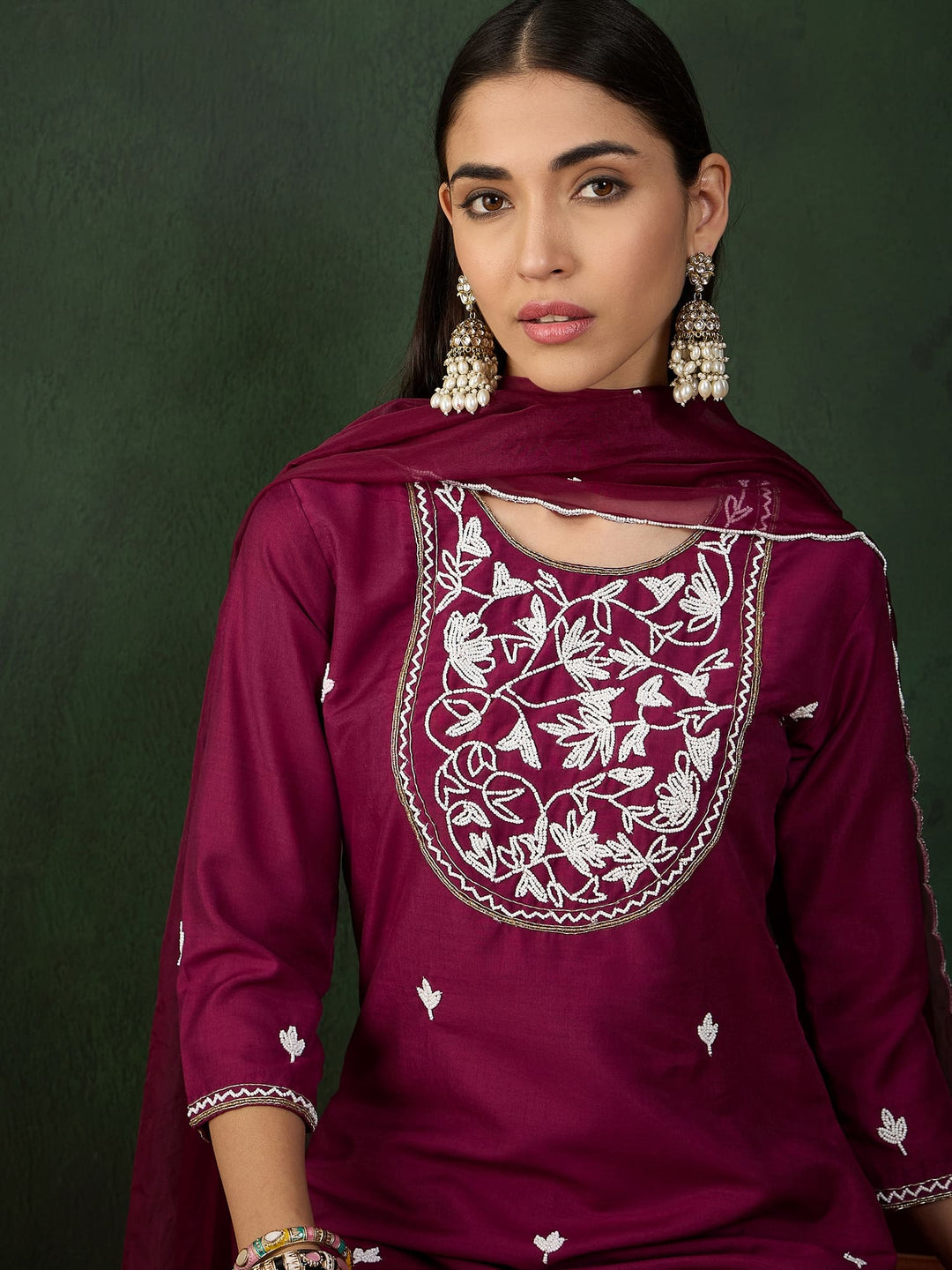 Wine Color Festive Wear Kurta Set