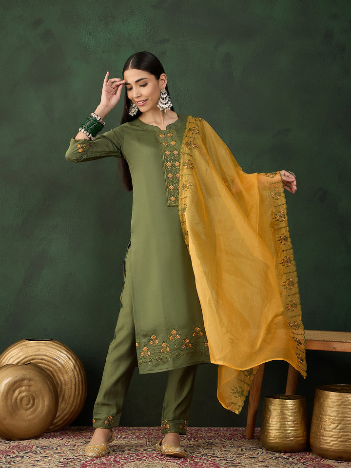 Green Color Festive Wear Kurta Set