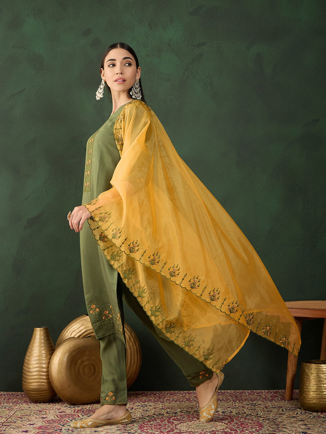 Green Color Festive Wear Kurta Set