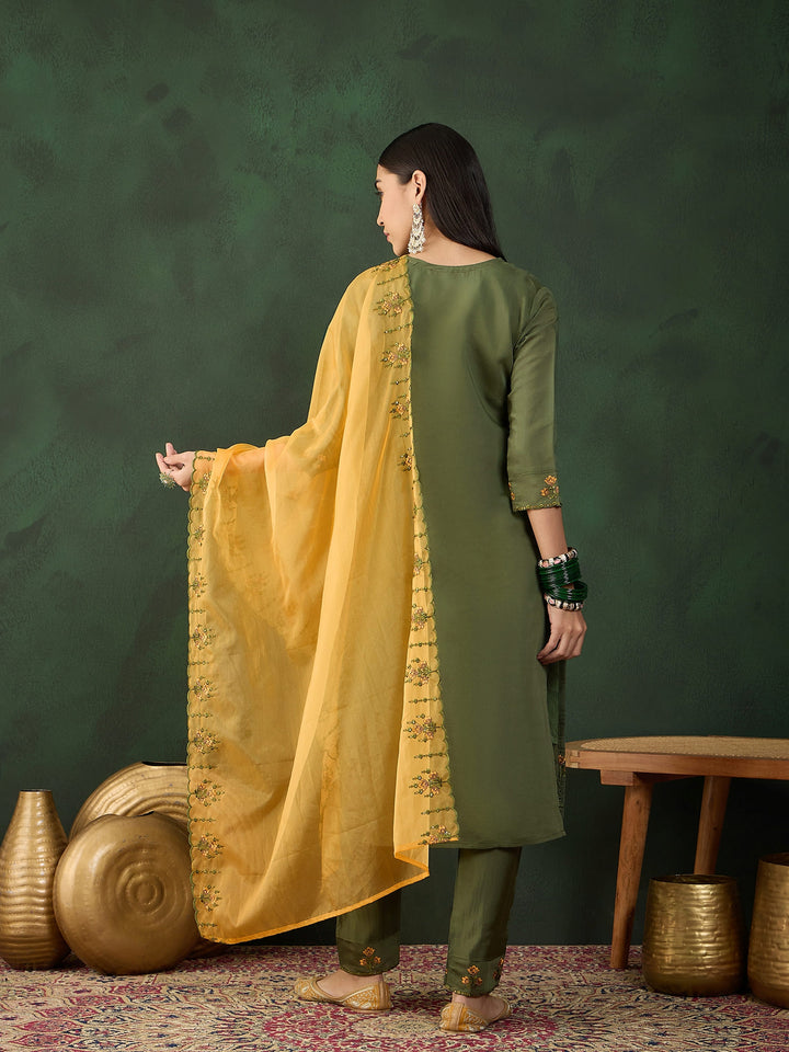 Green Color Festive Wear Kurta Set